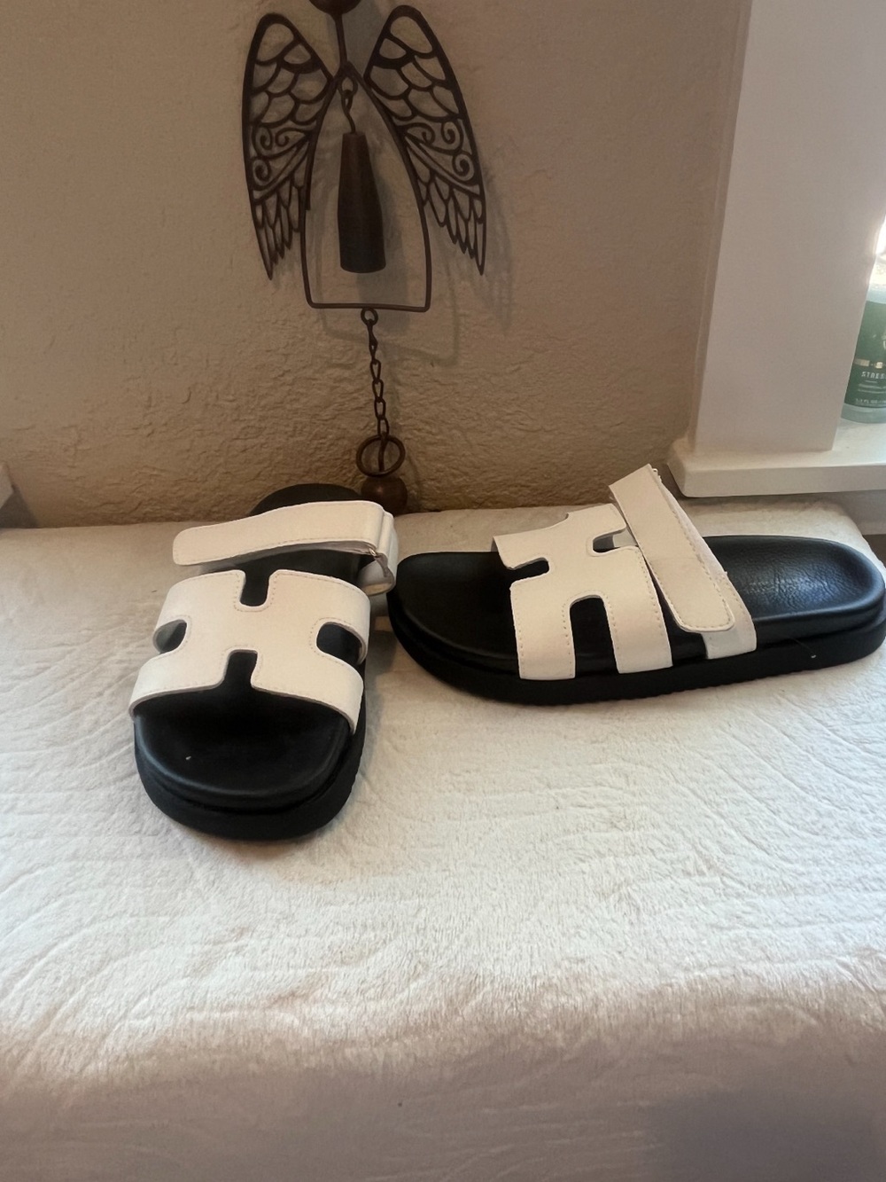 Women’s White Slide Sandals with Adjustable Strap - Picture 2 of 3